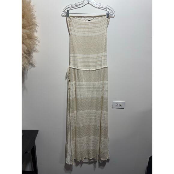 VITAMIN A Shimmer Ivory Strapless Cover Up Maxi Dress Size 6/Small Cinch Waist - Picture 3 of 8